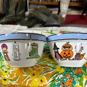 Two Ursula Dodge Goblins Halloween Ceramic Bowls
